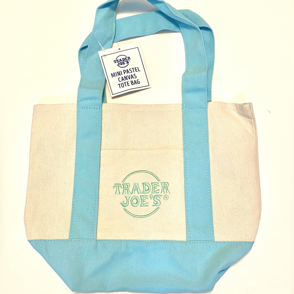 NWT Trader Joe’s MINI Canvas Tote Pastel Blue
